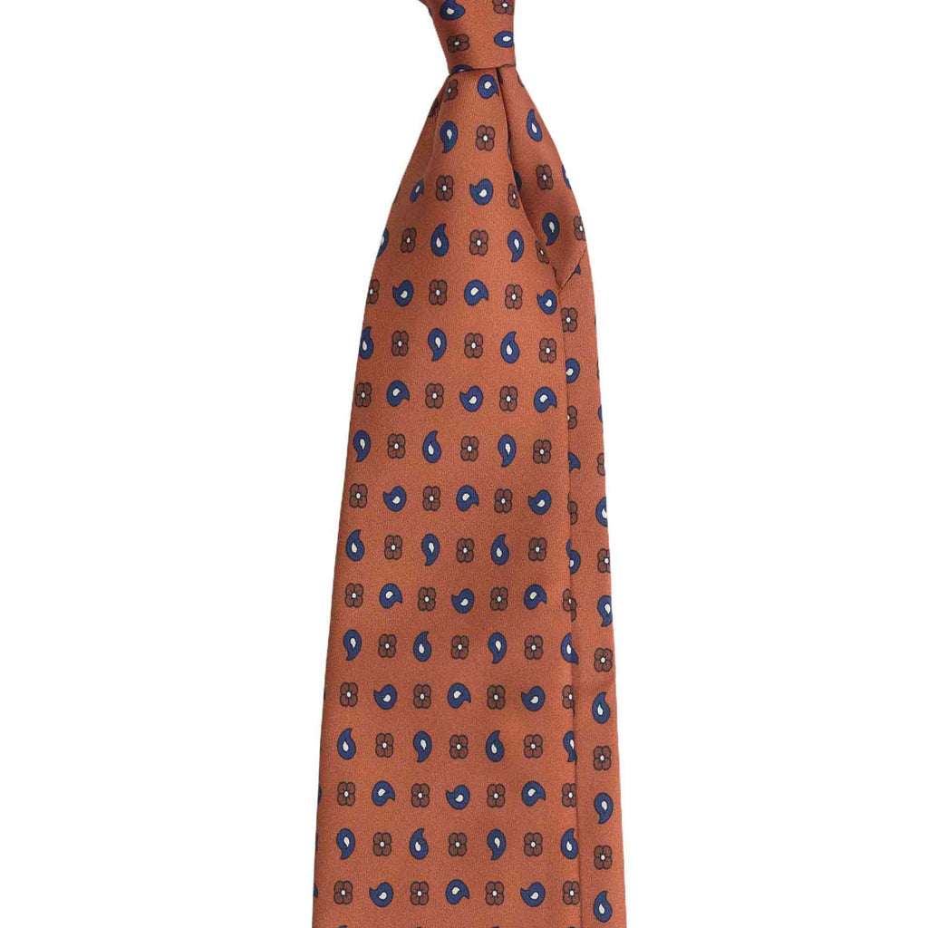 Orange Silk Tie with Paisley and floral pattern Serà Fine Silk