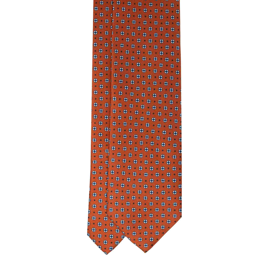 Orange with Small Square Flowers Silk Tie Serà Fine Silk