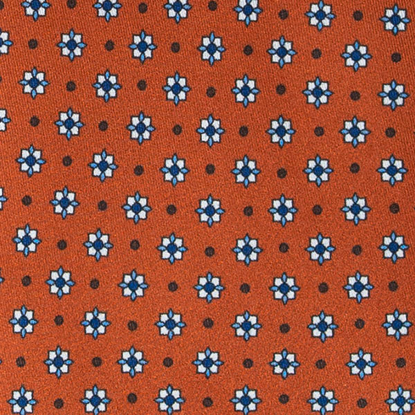 Orange with Small Square Flowers Silk Tie Serà Fine Silk