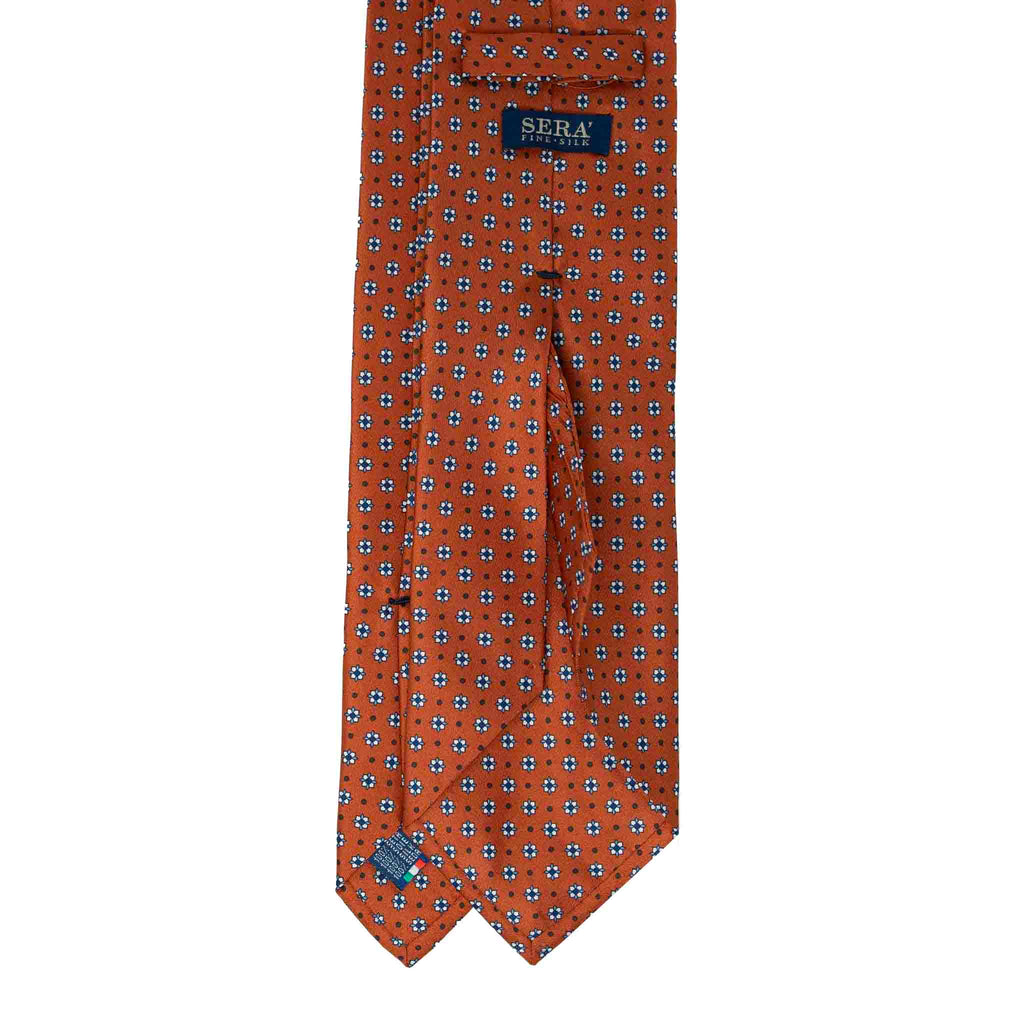 Orange with Small Square Flowers Silk Tie Serà Fine Silk