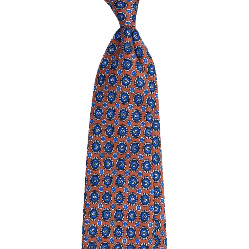 Orange with Blue Round Pattern Silk Tie Serà Fine Silk