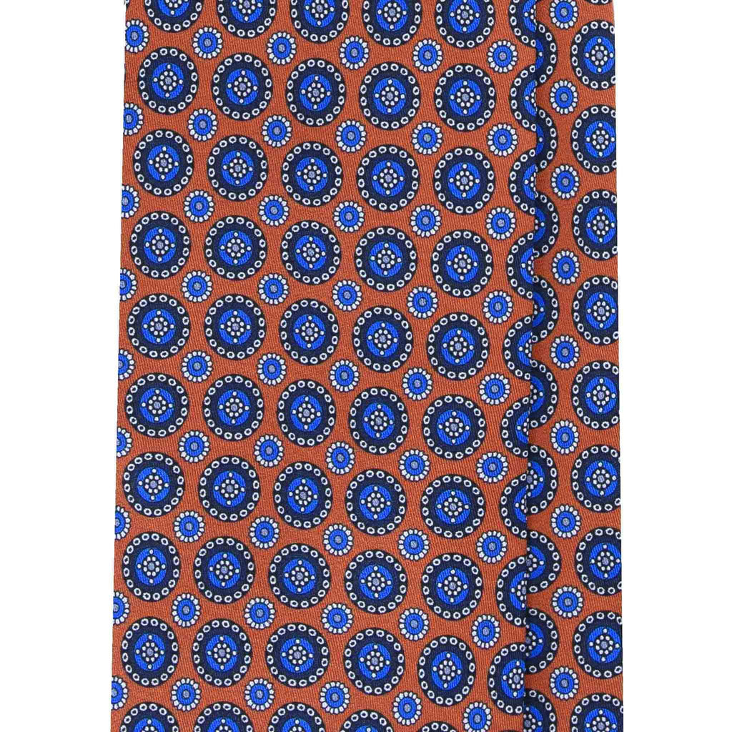 Orange with Blue Round Pattern Silk Tie Serà Fine Silk