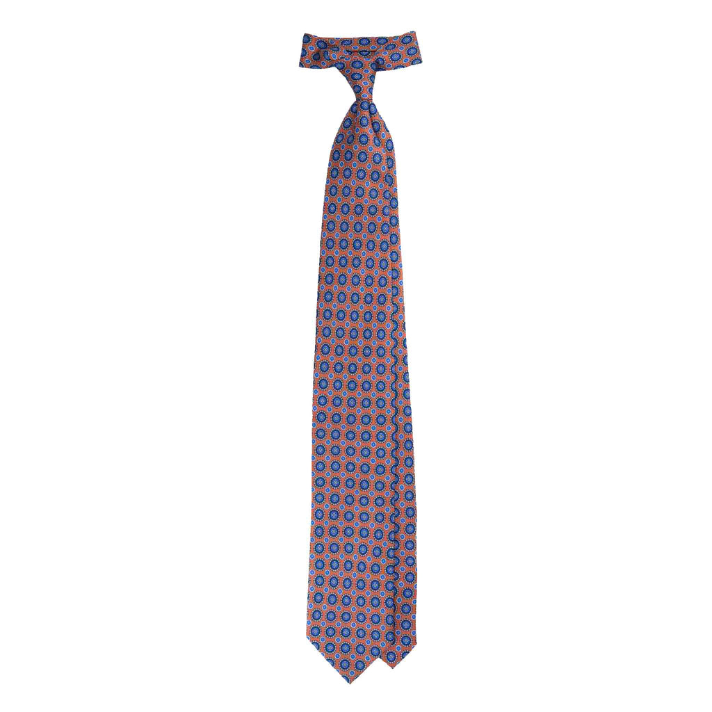 Orange with Blue Round Pattern Silk Tie Serà Fine Silk