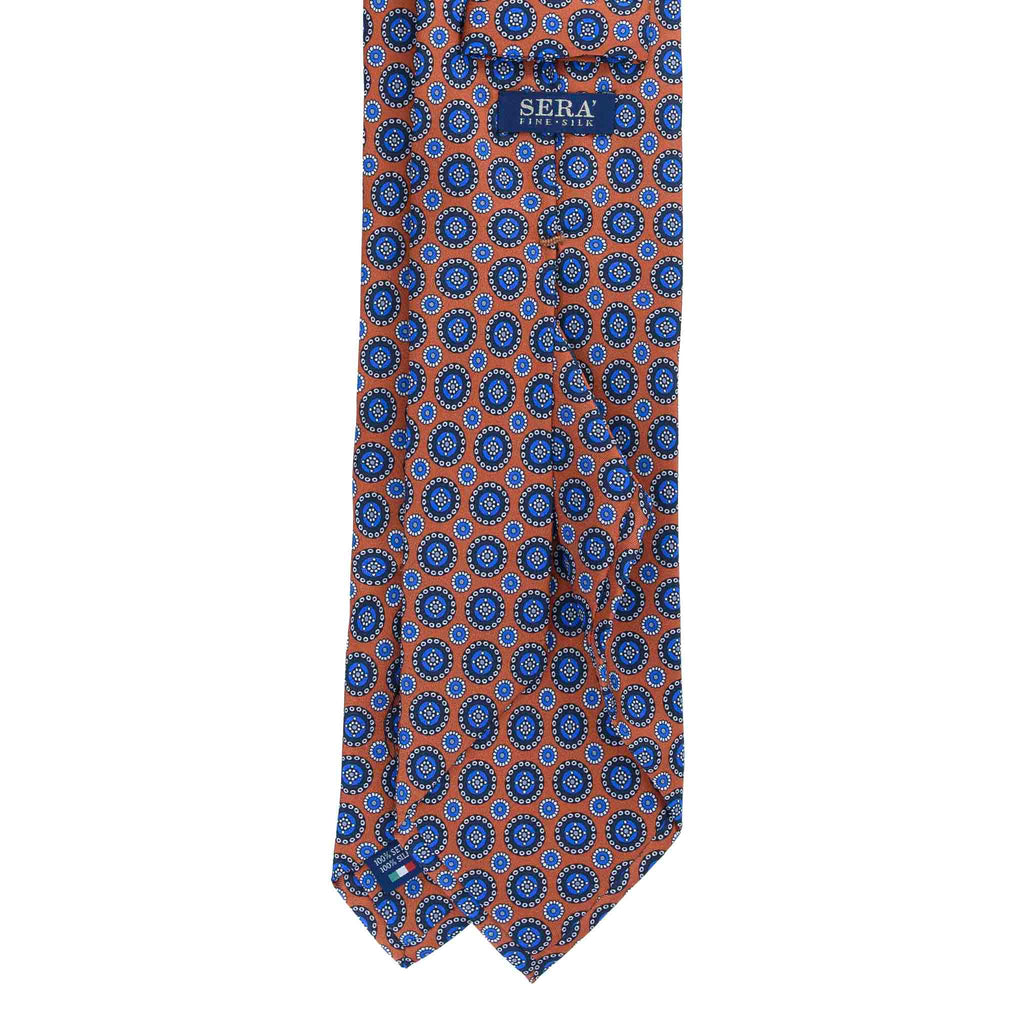 Orange with Blue Round Pattern Silk Tie Serà Fine Silk