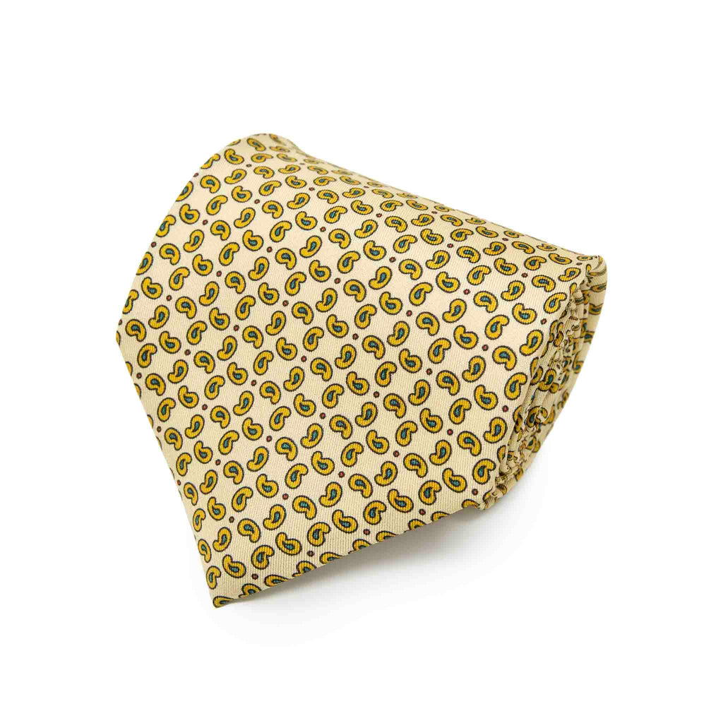 Pale Yellow and Gold Paisley Silk Tie Serà Fine Silk