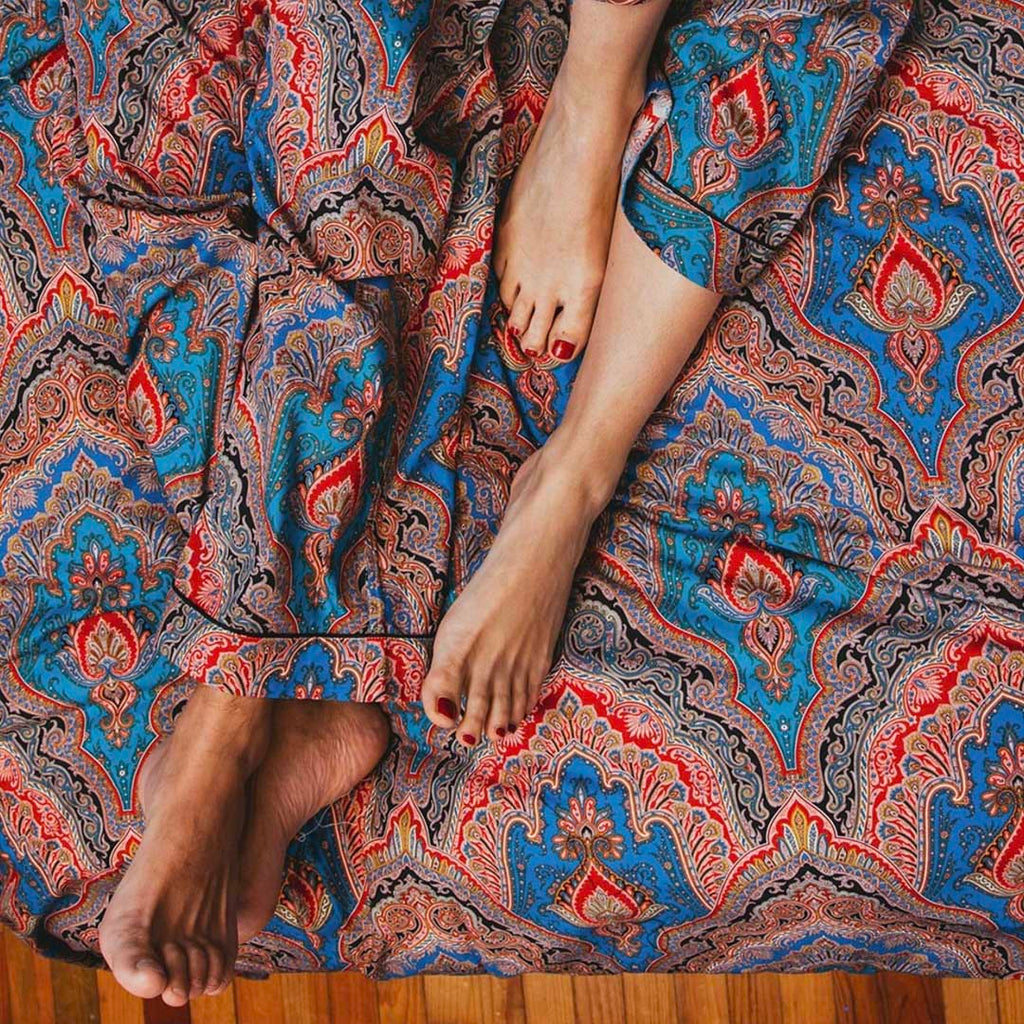 Multicolor Paisley Pattern Cotton Pajama Sera Fine Silk