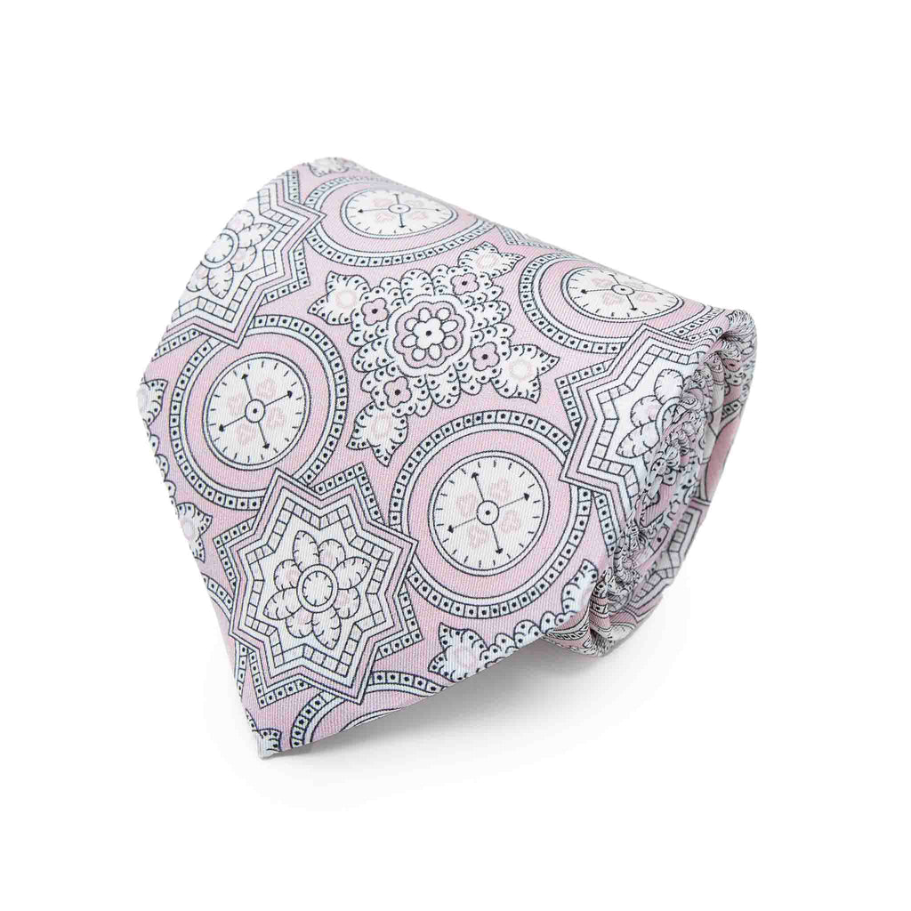 Pink and White Big Medallions Silk Tie Serà Fine Silk