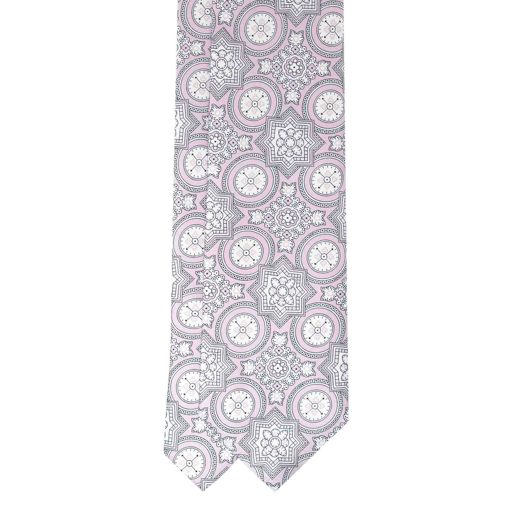 Pink and White Big Medallions Silk Tie Serà Fine Silk