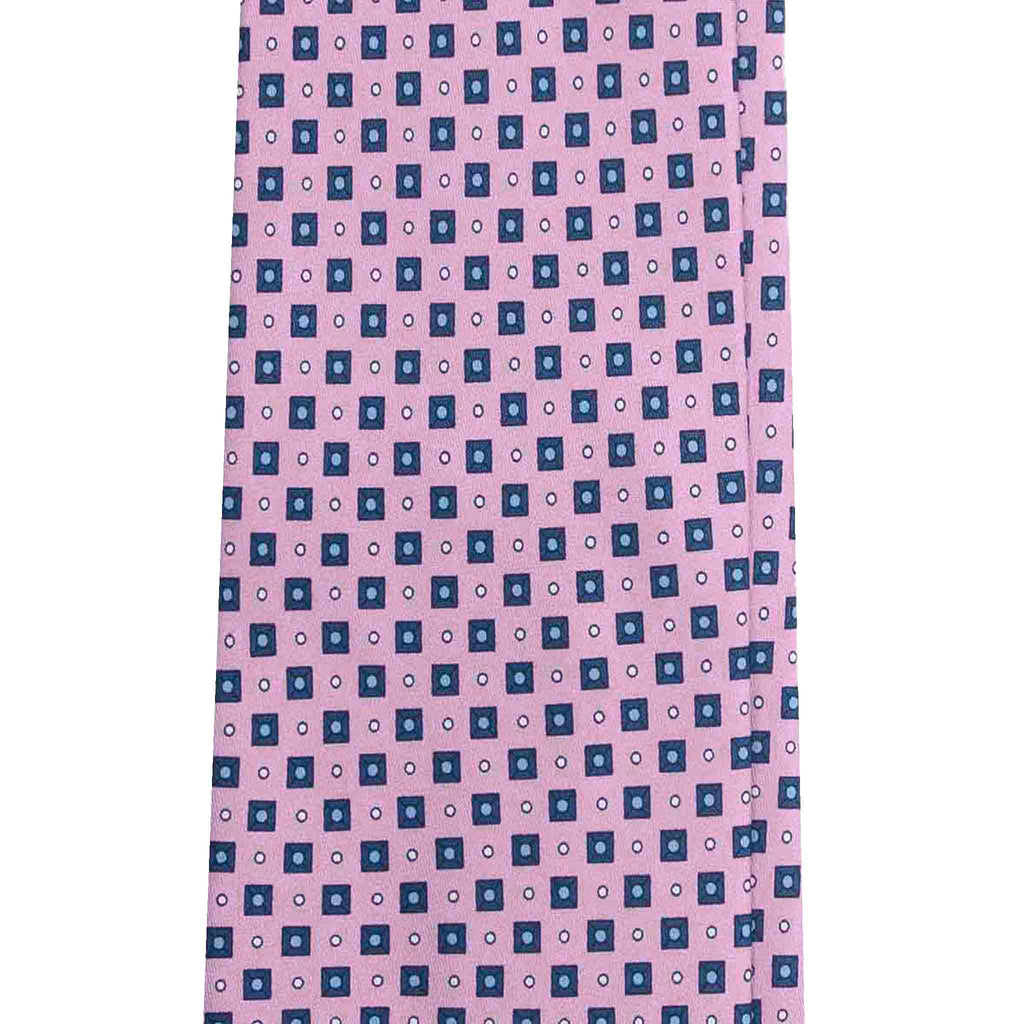 Pink Silk Tie with Blue Small Squares Serà Fine Silk