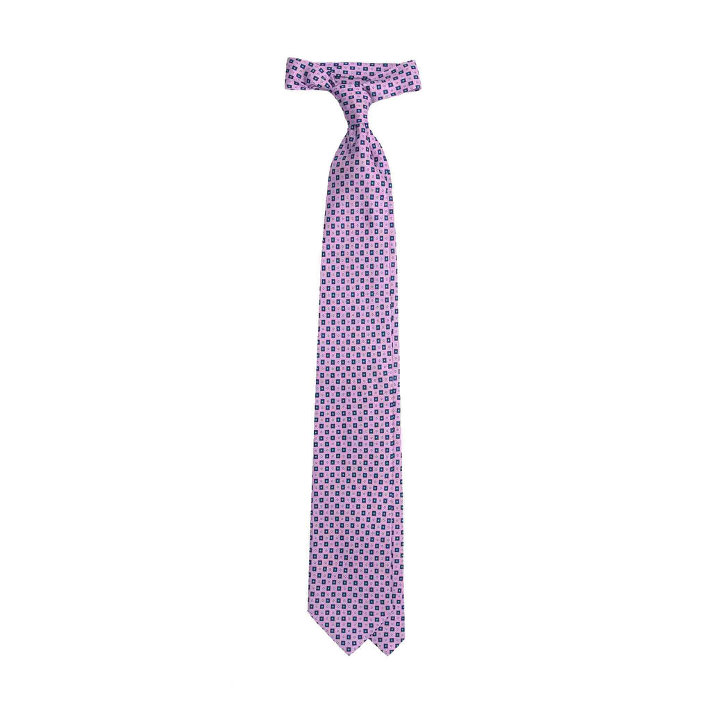 Pink Silk Tie with Blue Small Squares Serà Fine Silk