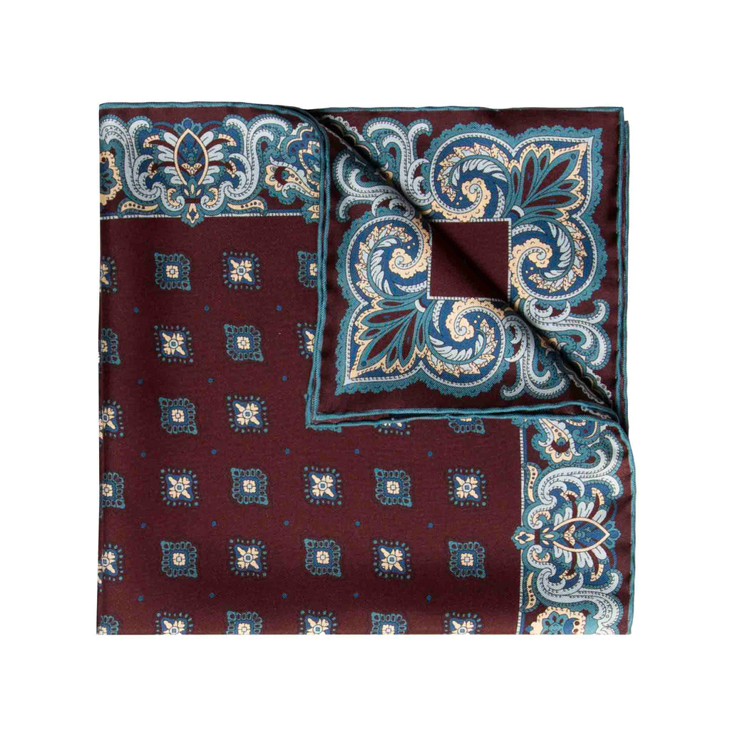 Elleboro Burgundy Silk Pocket Square Serà Fine Silk