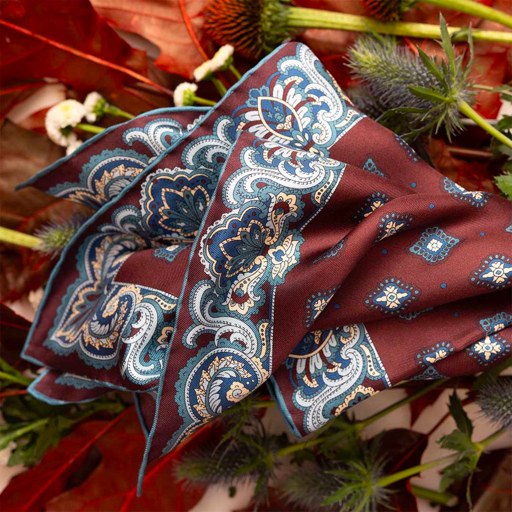 Elleboro Burgundy Silk Pocket Square Serà Fine Silk