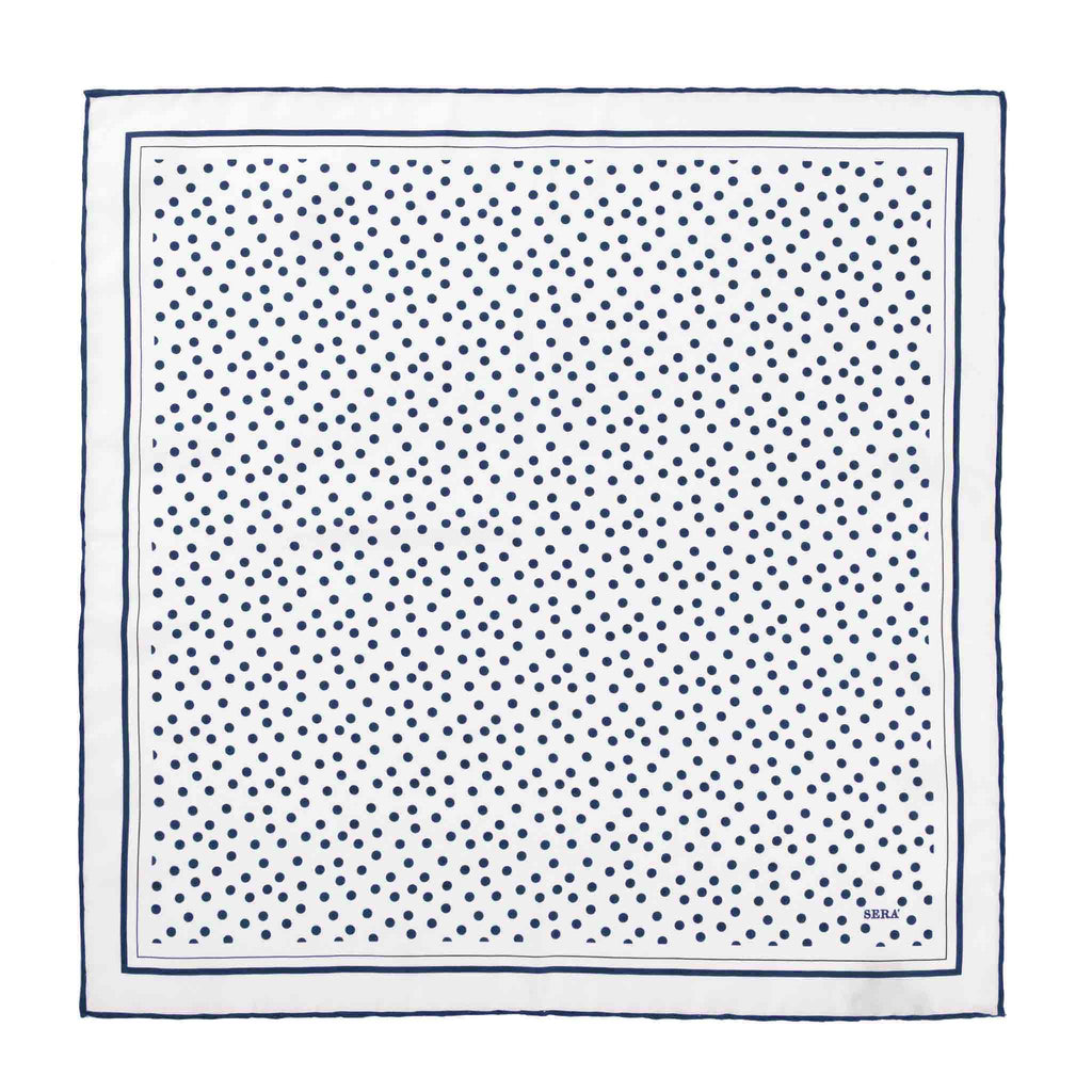 White with Blue Dots Pocket Square Serà Fine Silk