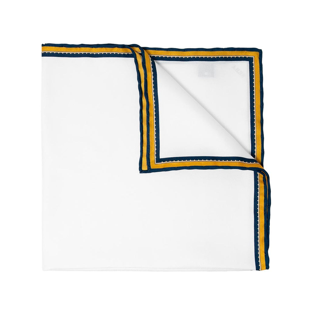Navy/Gold Double Border Pocket Square Serà Fine Silk