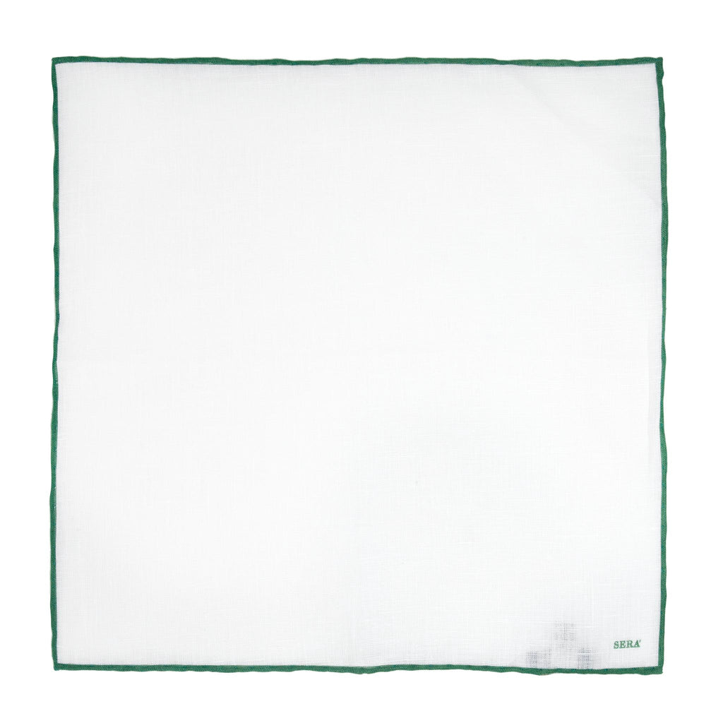 Green Border Linen Pocket Square Serà Fine Silk