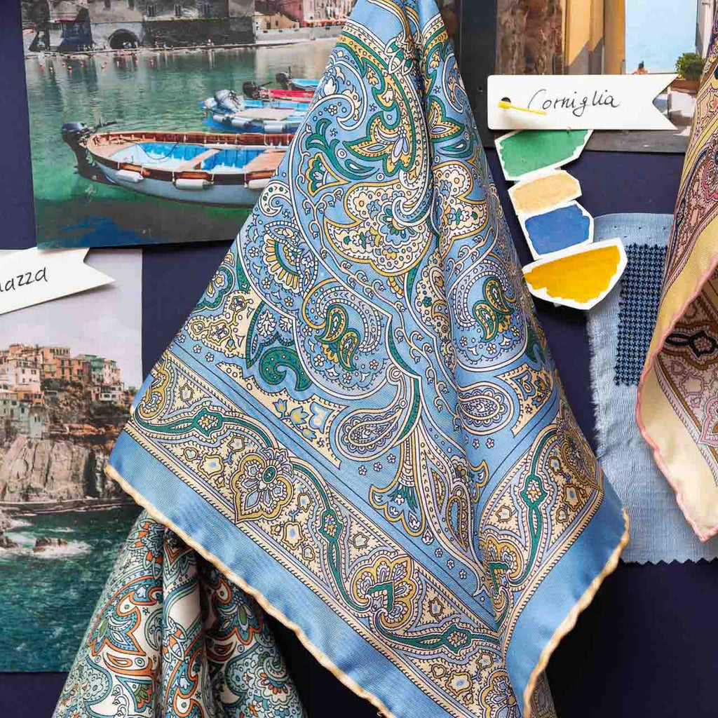 Corniglia Light Blue Silk Pocket Square Serà Fine Silk