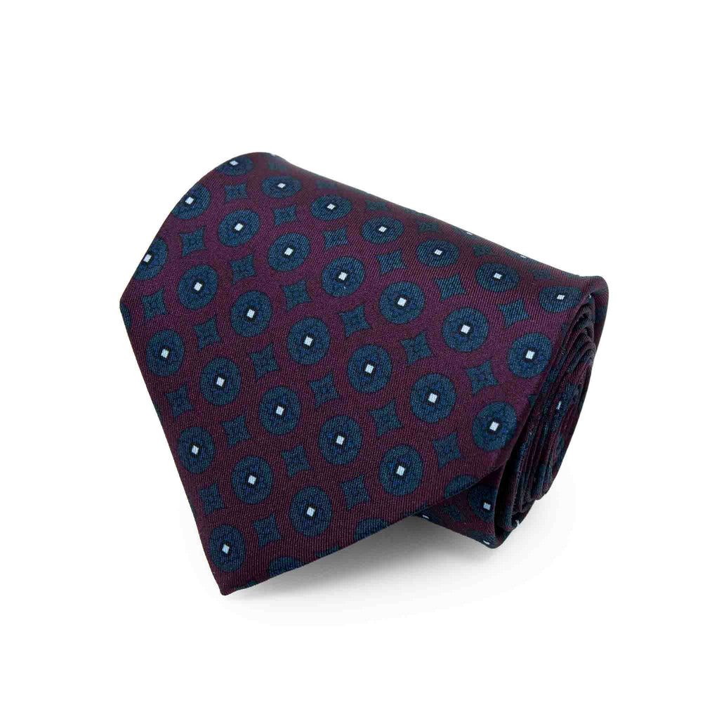 Purple with Blue Circles Pattern Silk Tie Serà Fine Silk