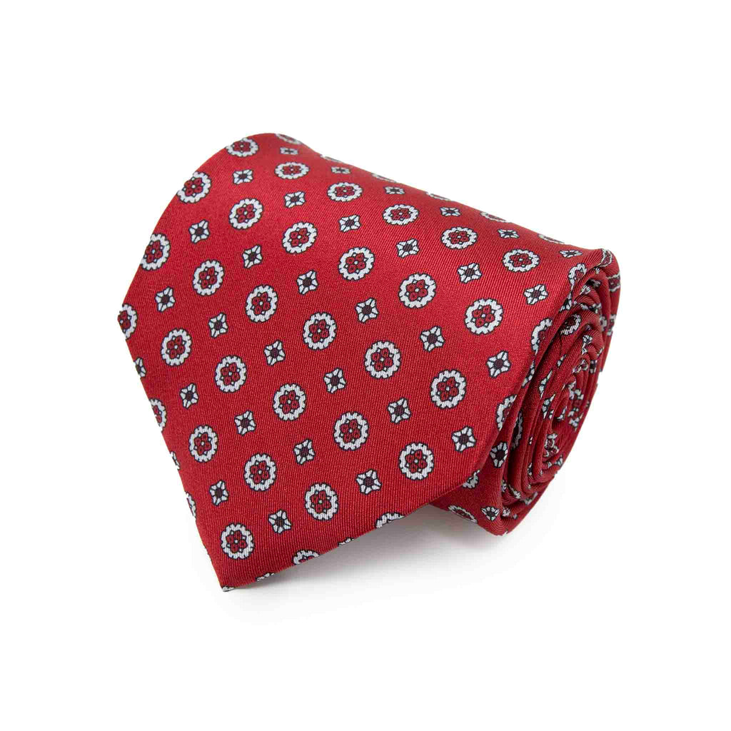 Red and Grey Pattern Silk Tie Serà Fine Silk