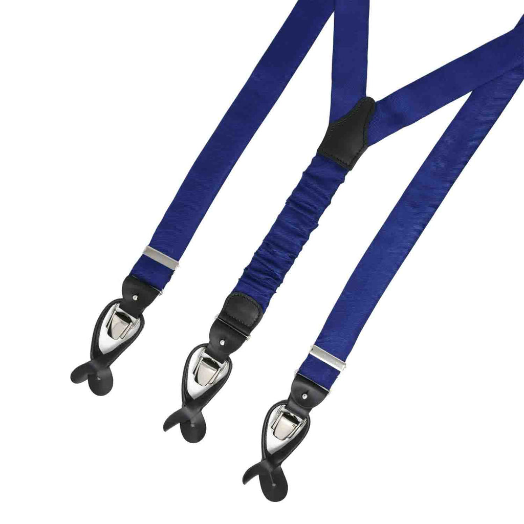 Royal Blue with Black Leather Silk Suspenders Serà Fine Silk