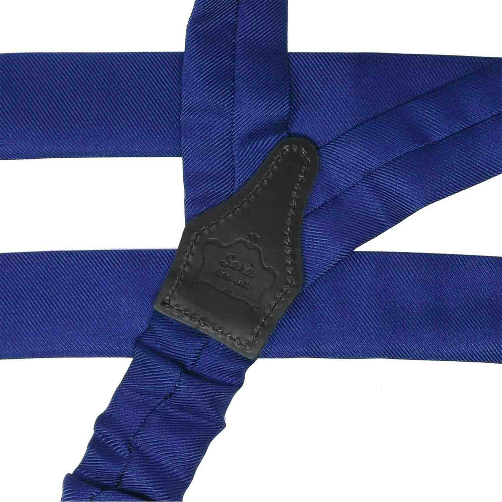 Royal Blue with Black Leather Silk Suspenders Serà Fine Silk