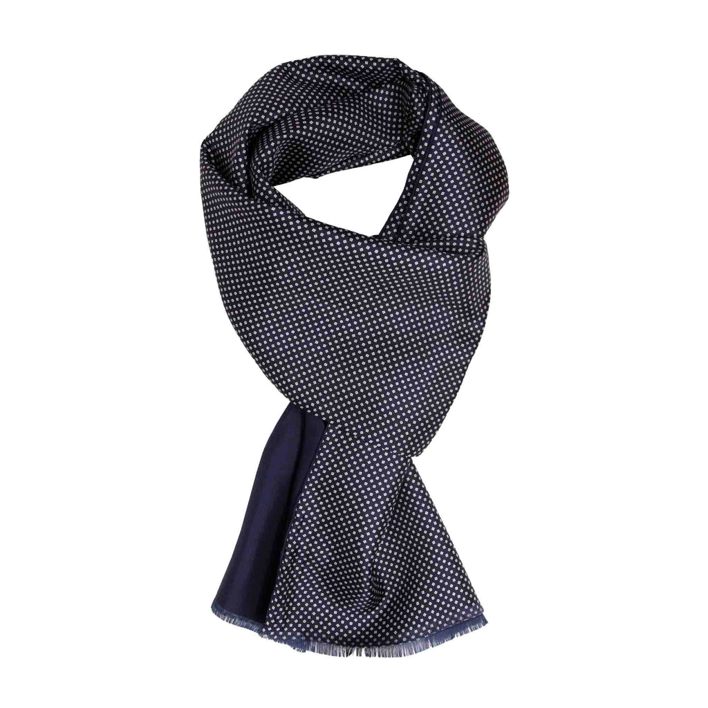 Navy Blue with Small Square Dots Silk Scarf Serà Fine Silk