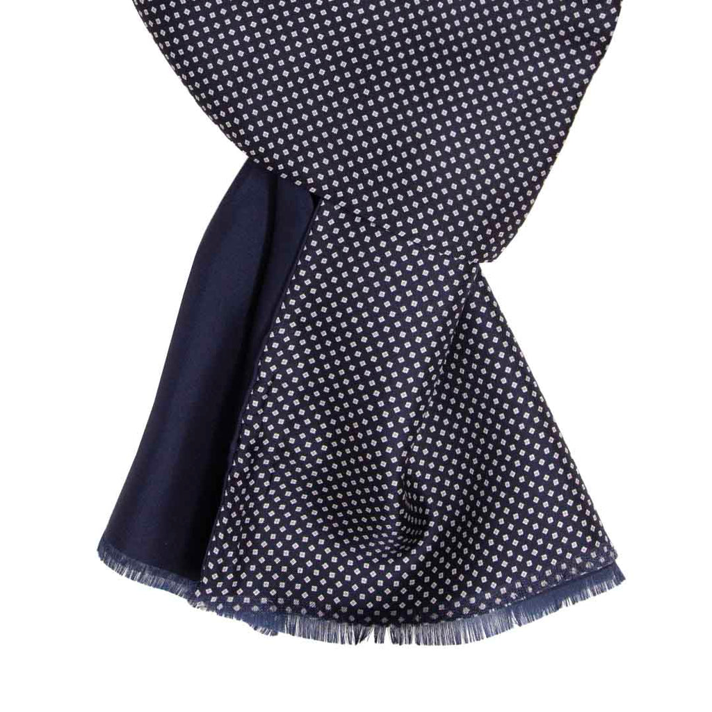 Navy Blue with Small Square Dots Silk Scarf Serà Fine Silk