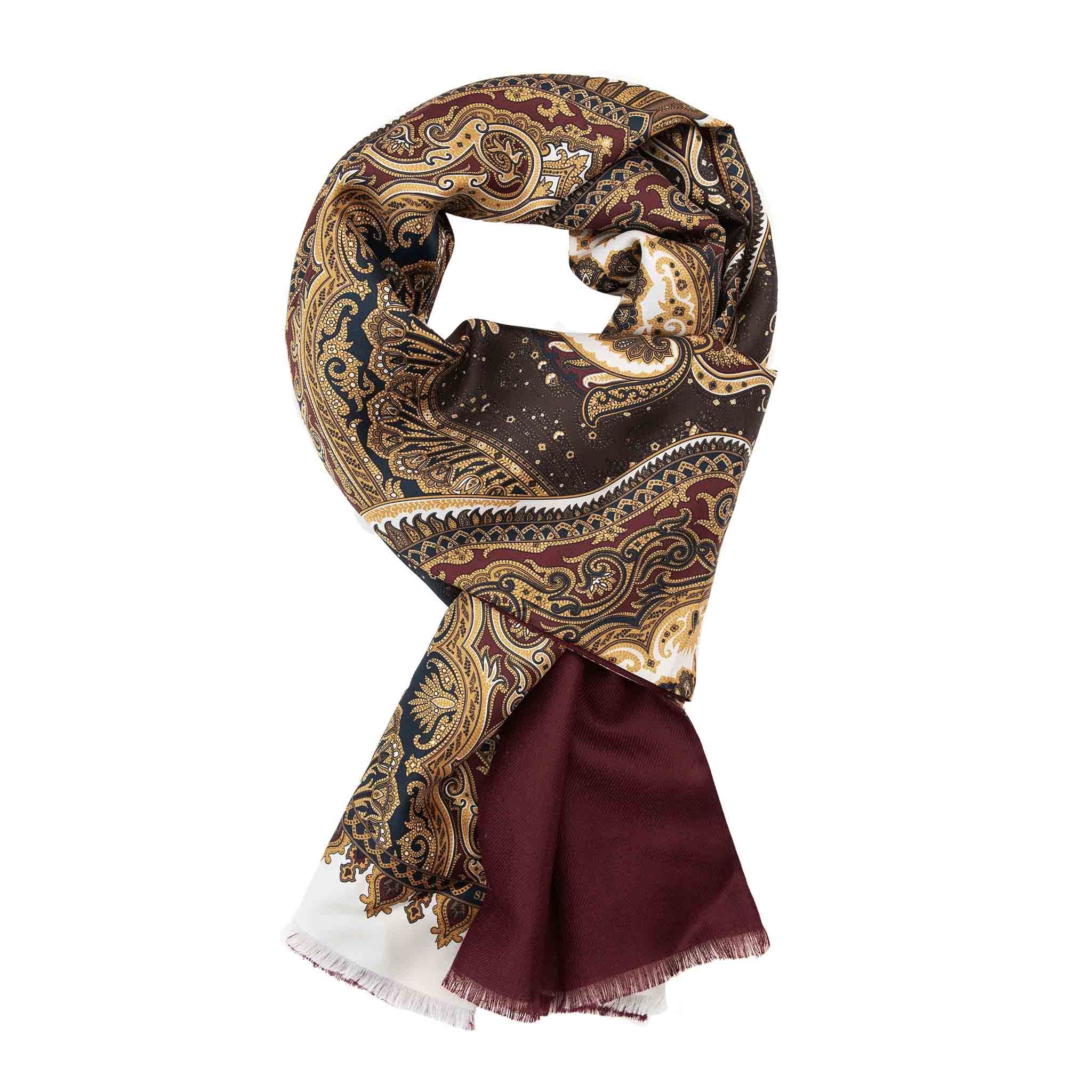 Burgundy and White Paisley Cashmere Scarf | Serà Fine Silk