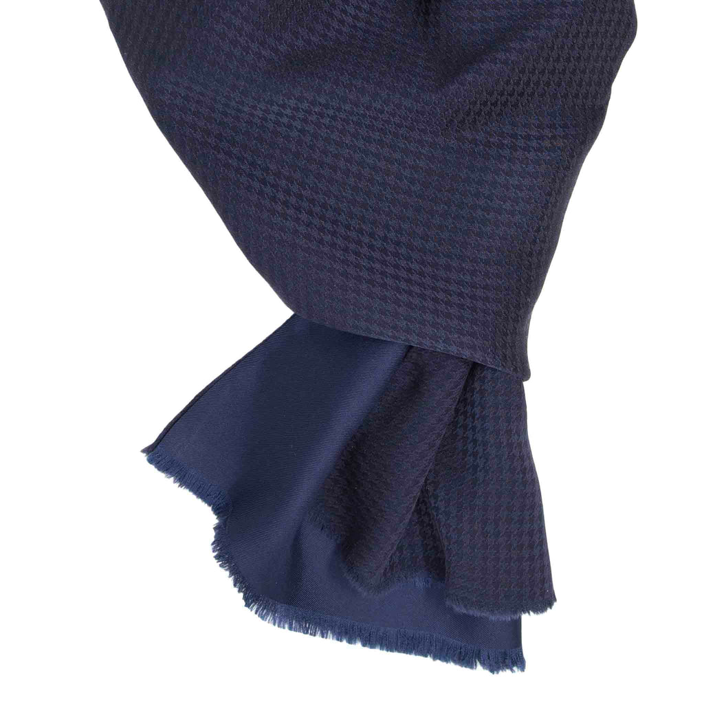 Navy Blue Pied de Poule Silk Scarf Serà Fine Silk