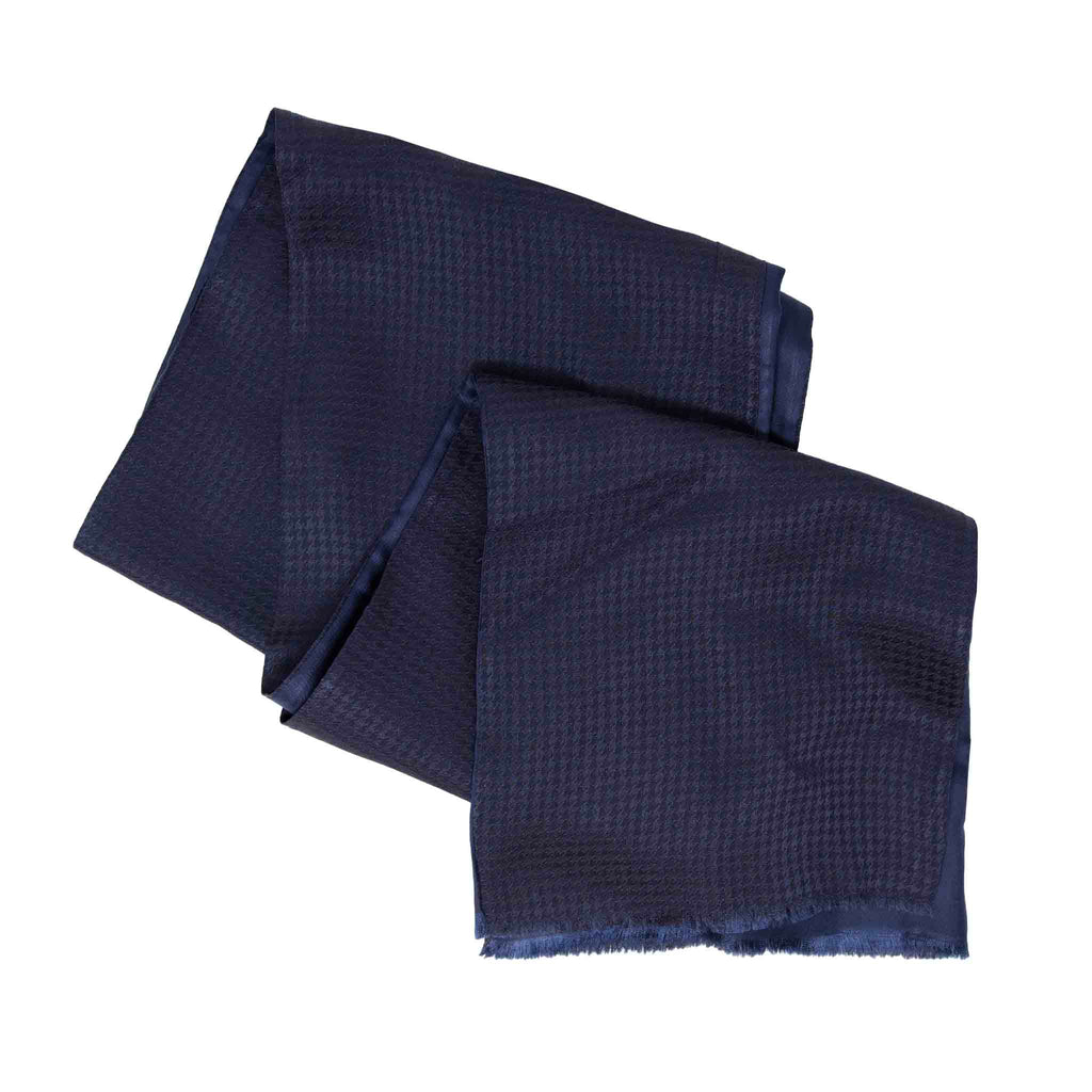 Navy Blue Pied de Poule Silk Scarf Serà Fine Silk