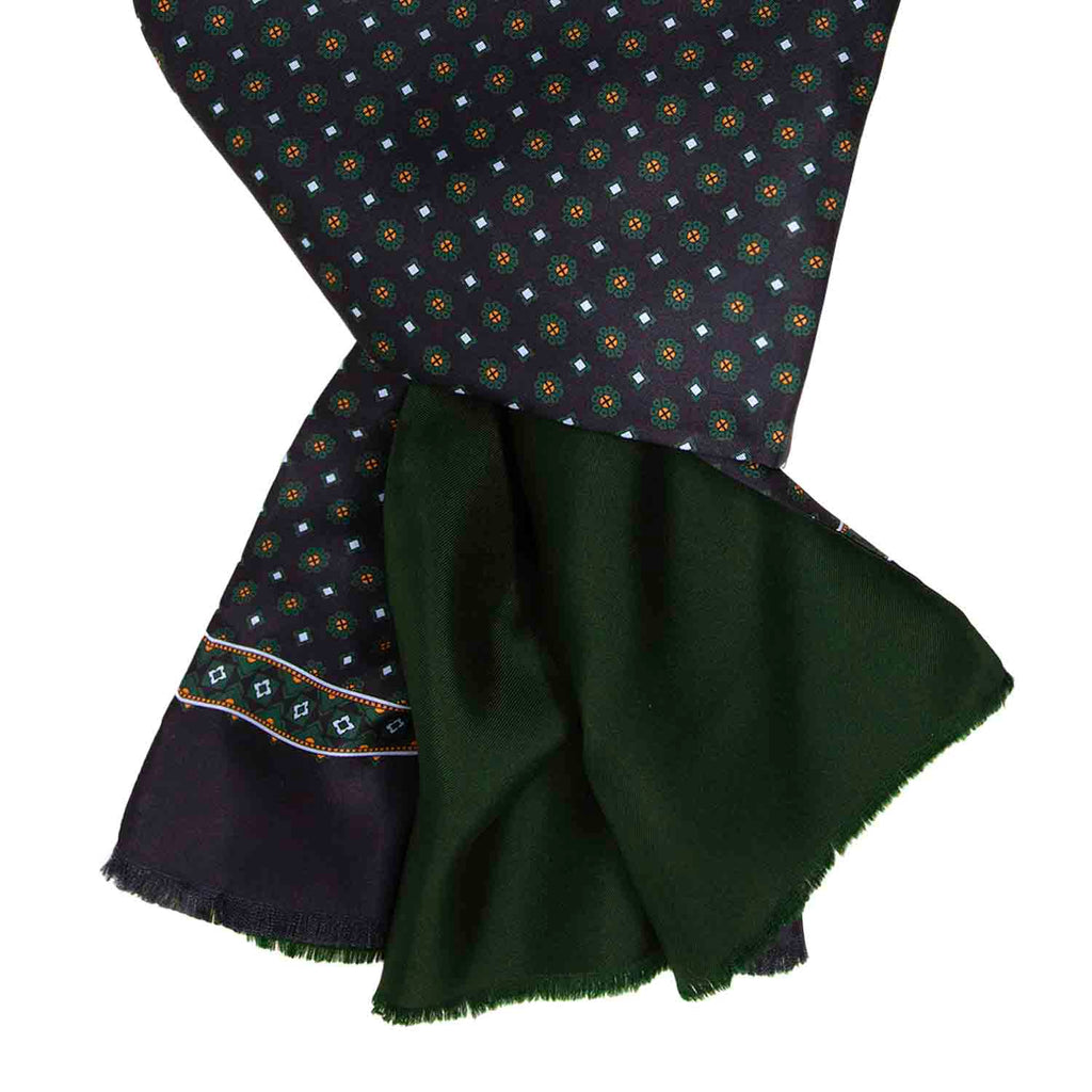 Navy Blue with Green Flowers Silk Scarf Serà Fine Silk