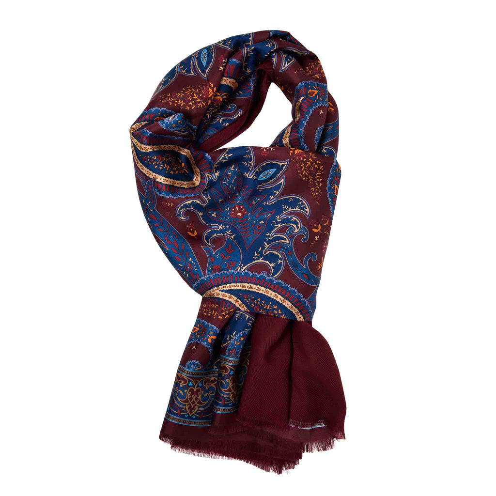 Blue and Burgundy Cashmere Scarf Serà Fine Silk