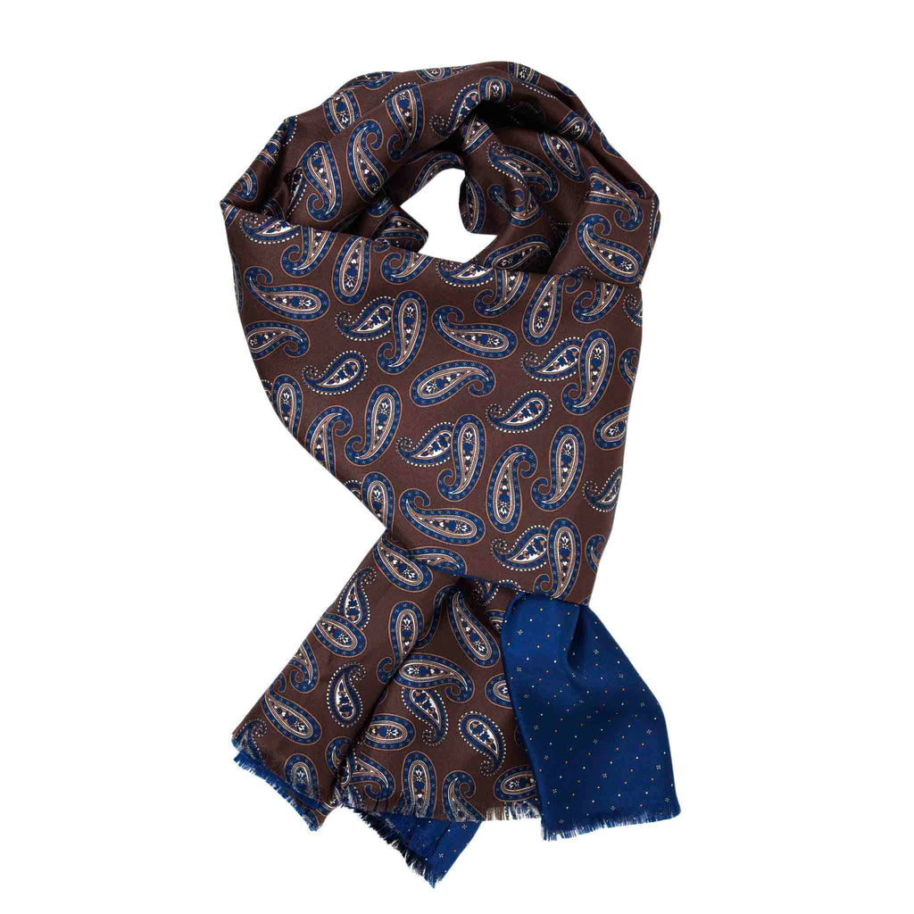 Blue and Brown Paisley Cashmere Scarf Serà Fine Silk