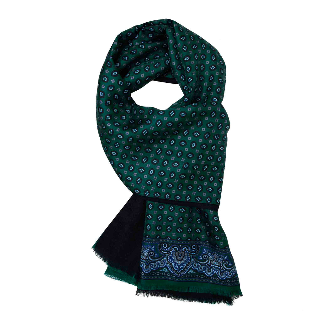 Green and Black Geometric Cashmere Scarf Serà Fine Silk