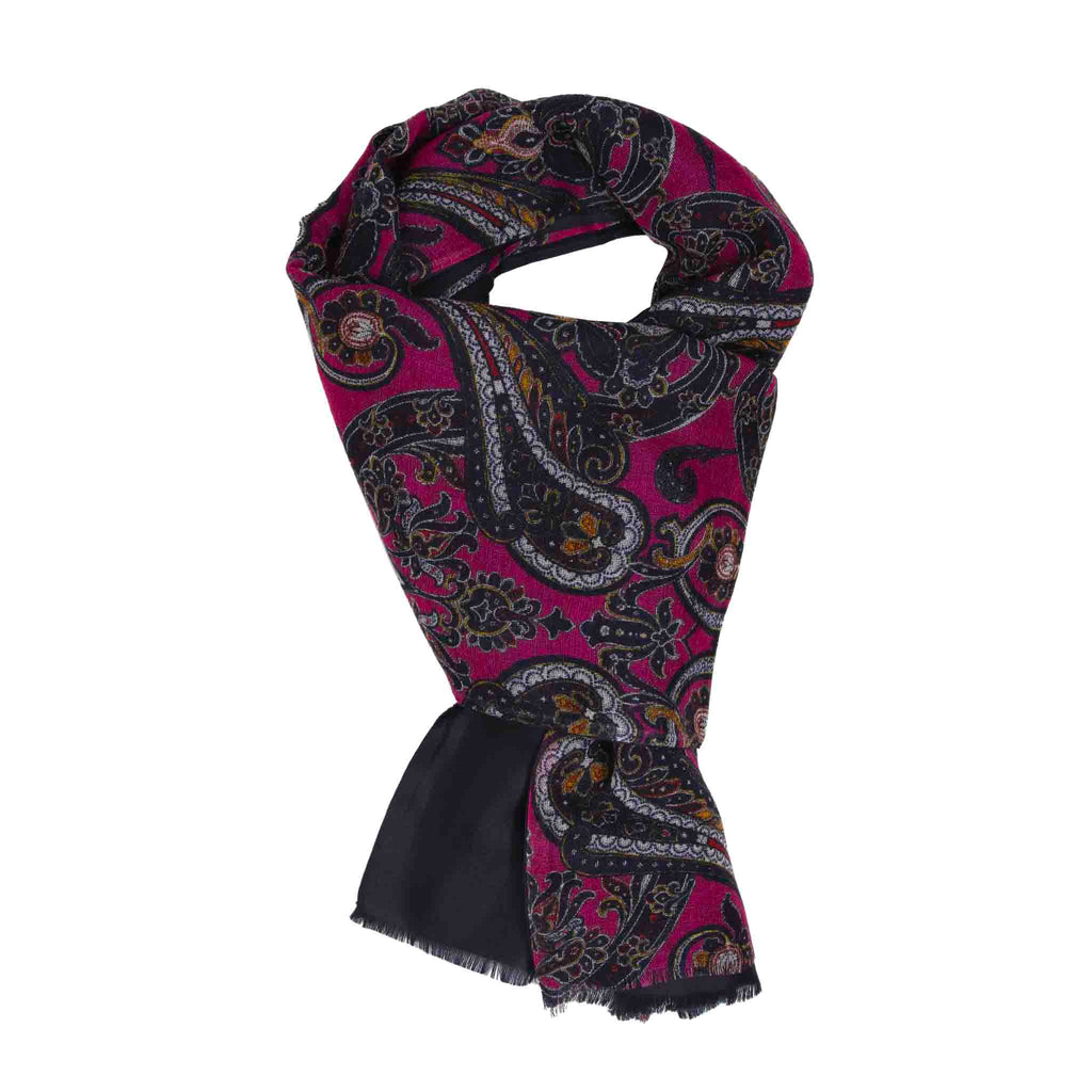 Magenta and Navy Paisley Cashmere & Silk Scarf Serà Fine Silk