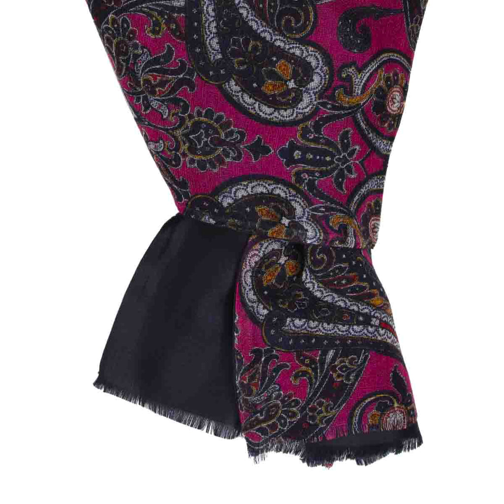 Magenta and Navy Paisley Cashmere & Silk Scarf Serà Fine Silk