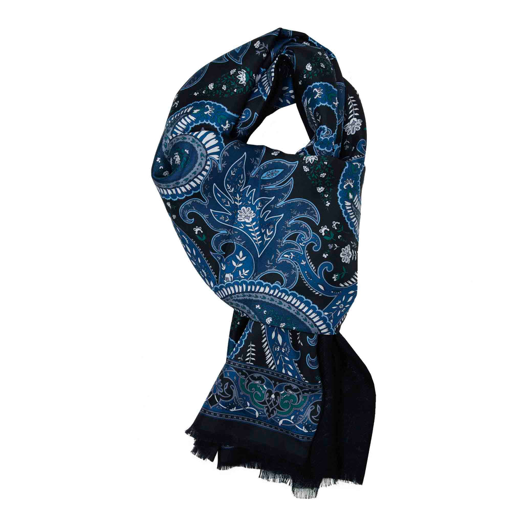 Navy and Blue Cashmere Scarf Serà Fine Silk