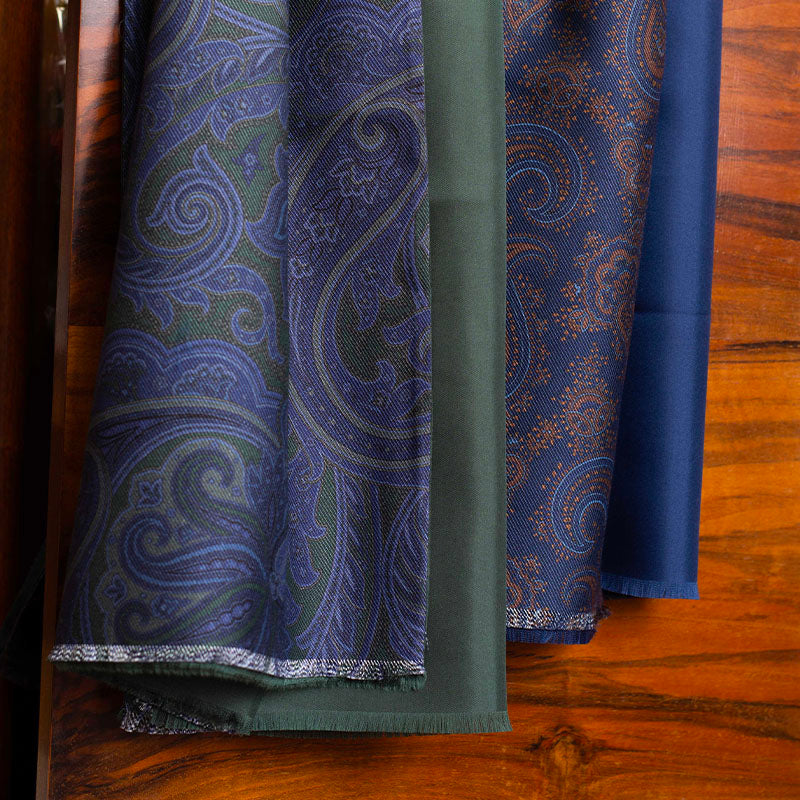 Green and Blue Paisley Silk Scarf Serà Fine Silk