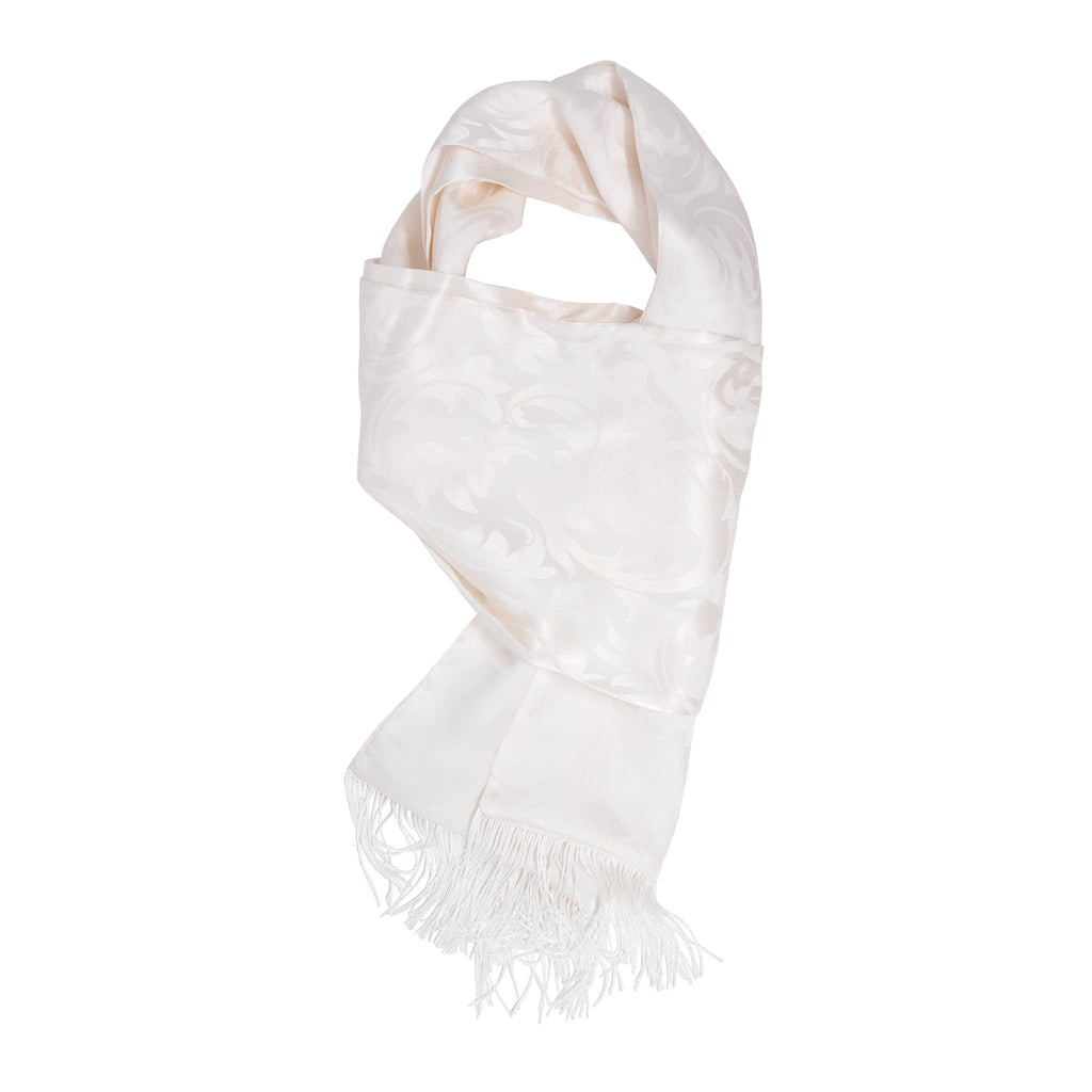 White Ornate Pattern Silk Scarf Serà Fine Silk