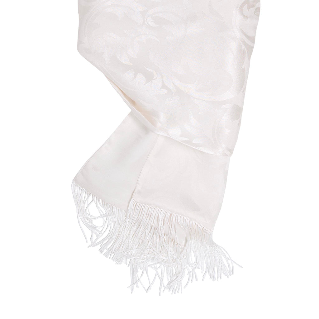 White Ornate Pattern Silk Scarf Serà Fine Silk