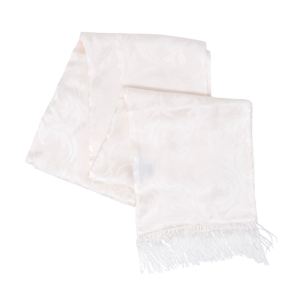 White Ornate Pattern Silk Scarf Serà Fine Silk