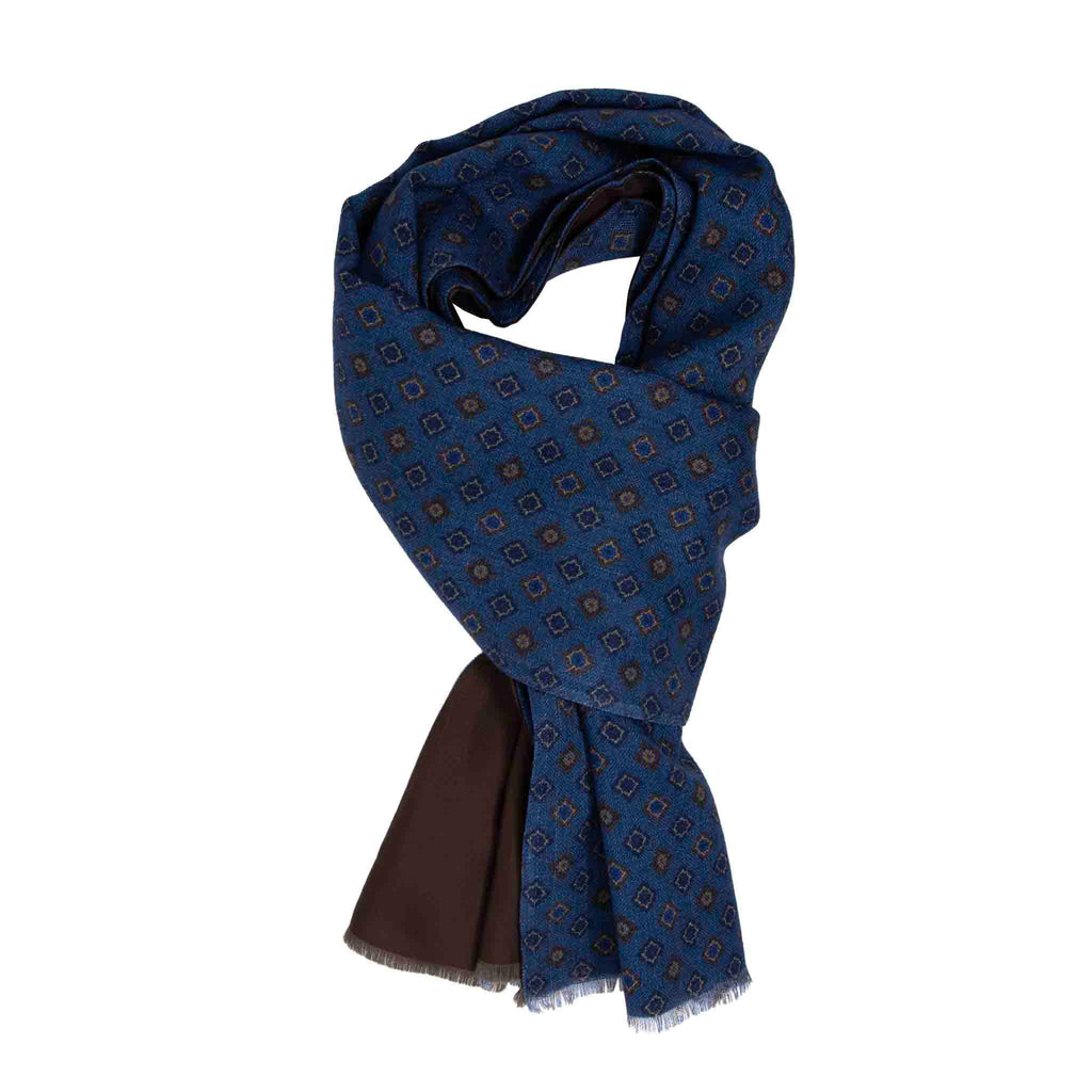 Blue & Brown Silk and Wool Scarf Serà Fine Silk