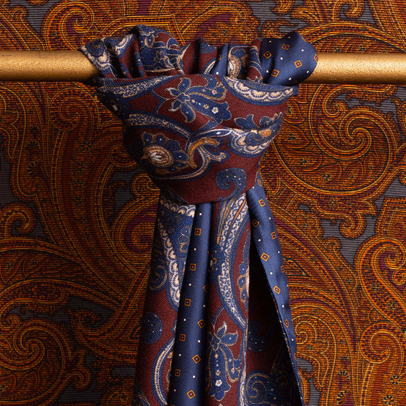 Navy Blue & Brown Reversible Silk & Wool Scarf | Serà Fine Silk