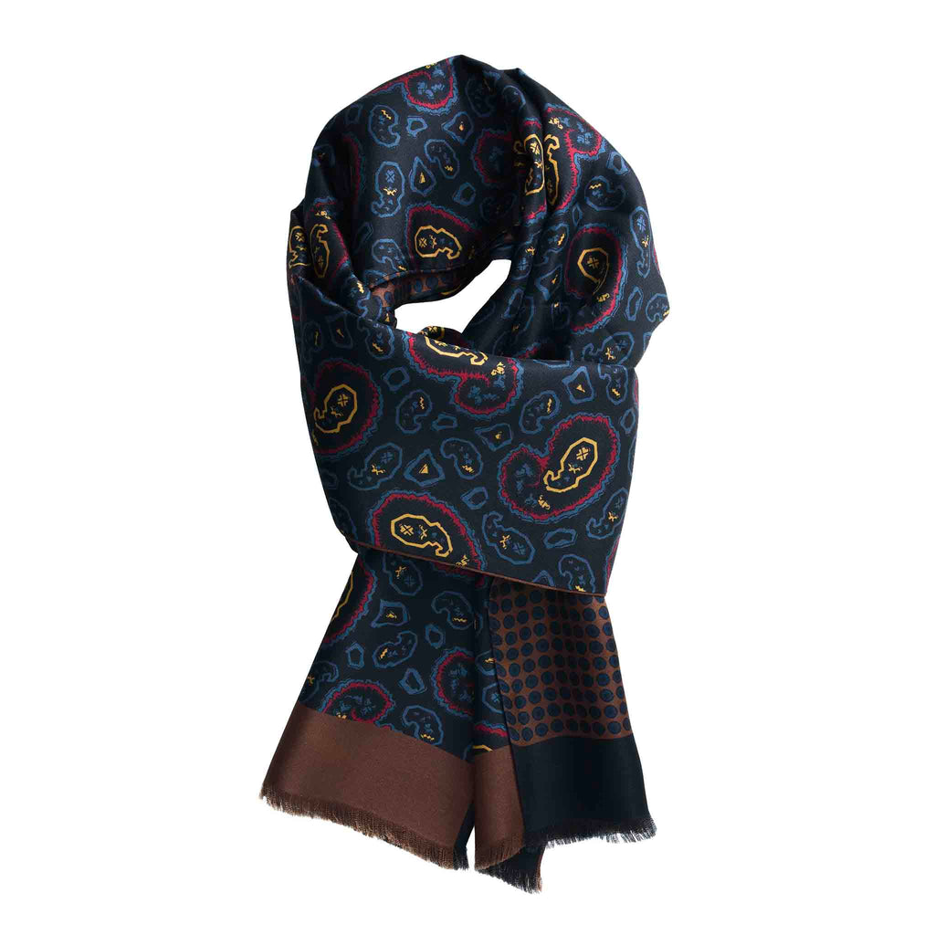 Brown and Black Irregular Paisley Silk Scarf Serà Fine Silk