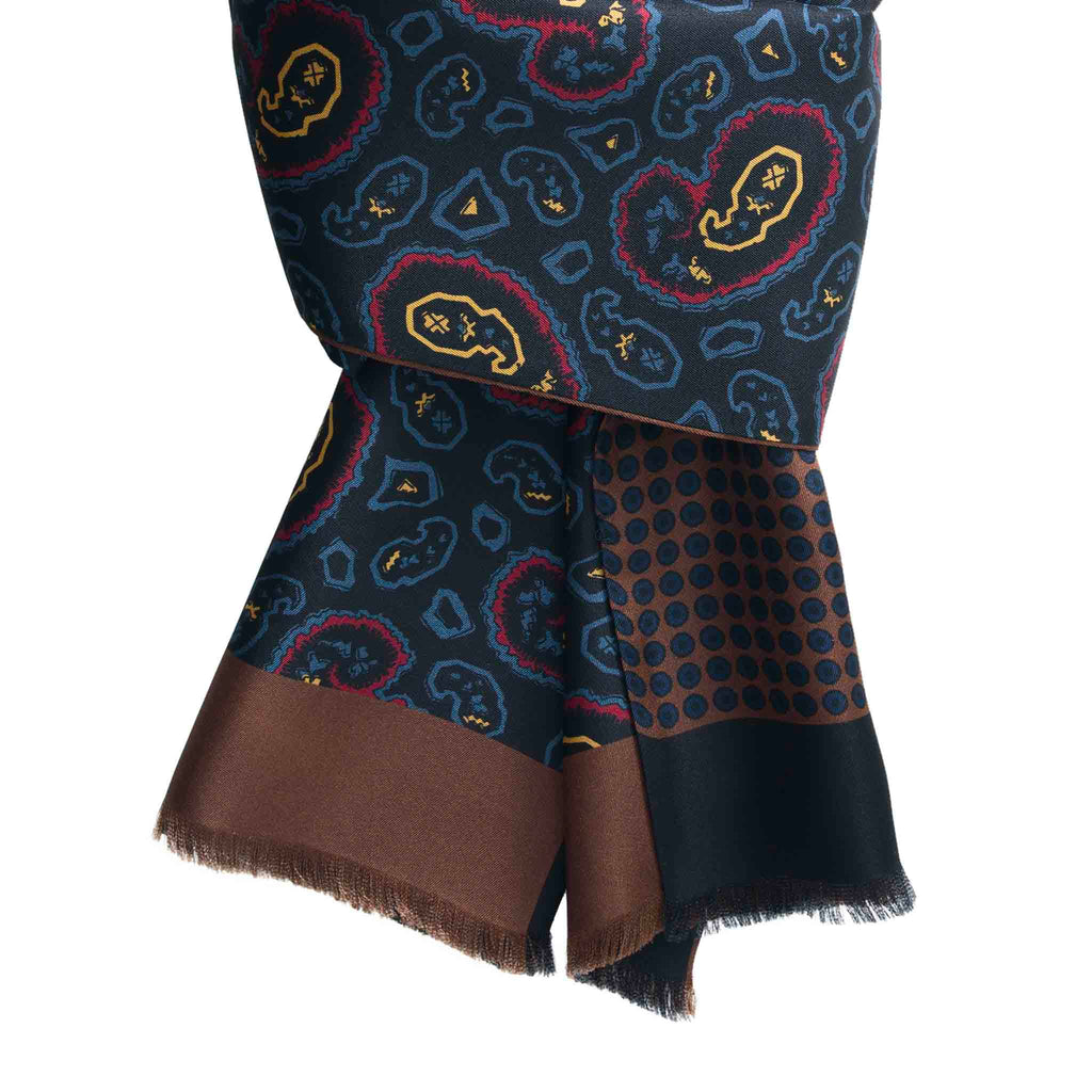Brown and Black Irregular Paisley Silk Scarf Serà Fine Silk