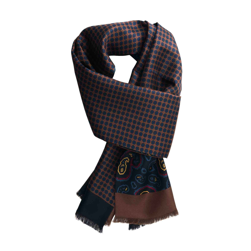 Brown and Black Irregular Paisley Silk Scarf Serà Fine Silk