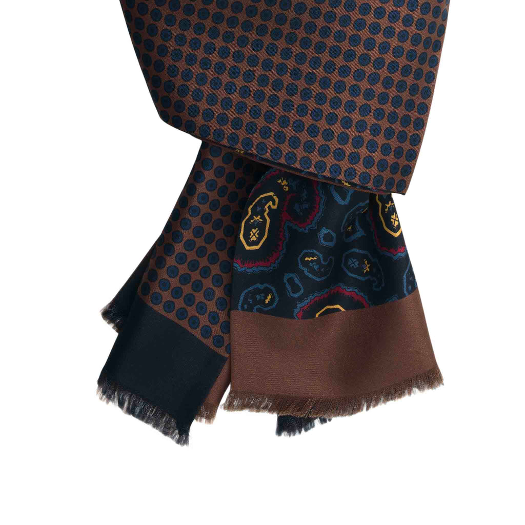 Brown and Black Irregular Paisley Silk Scarf Serà Fine Silk
