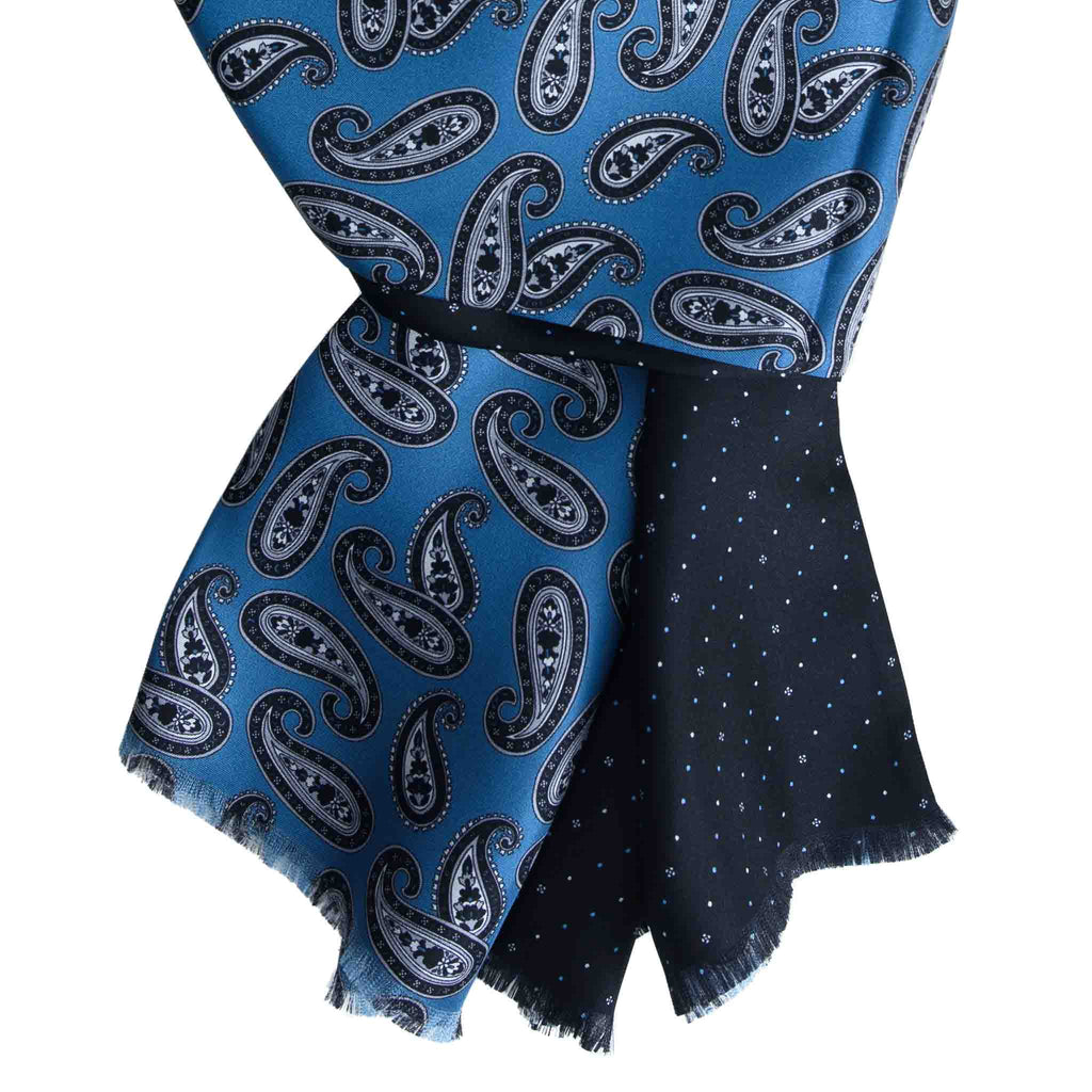 Dust Blue & Black Silk Scarf with Paisley Pattern Serà Fine Silk