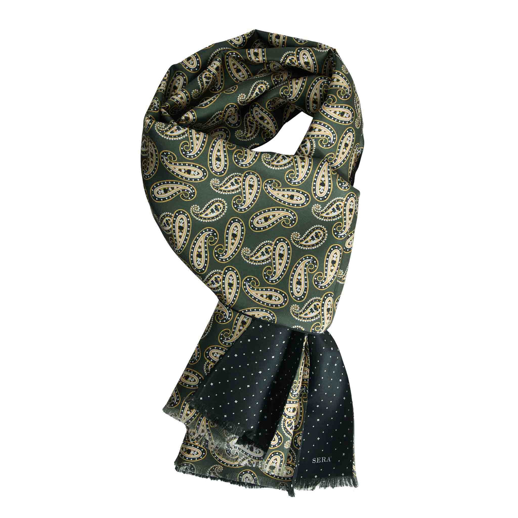 Green Silk Scarf with Paisley Pattern Serà Fine Silk