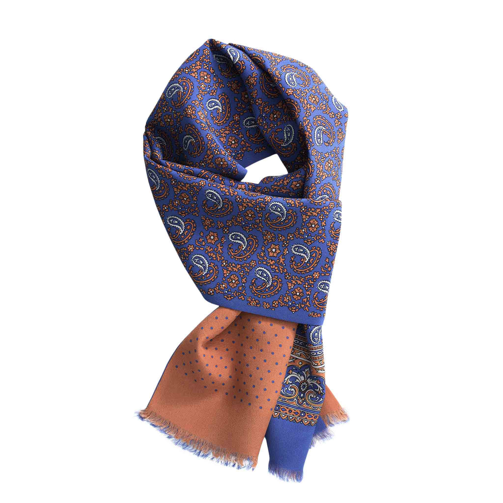 Light Blue and Orange Paisley Silk Scarf Serà Fine Silk