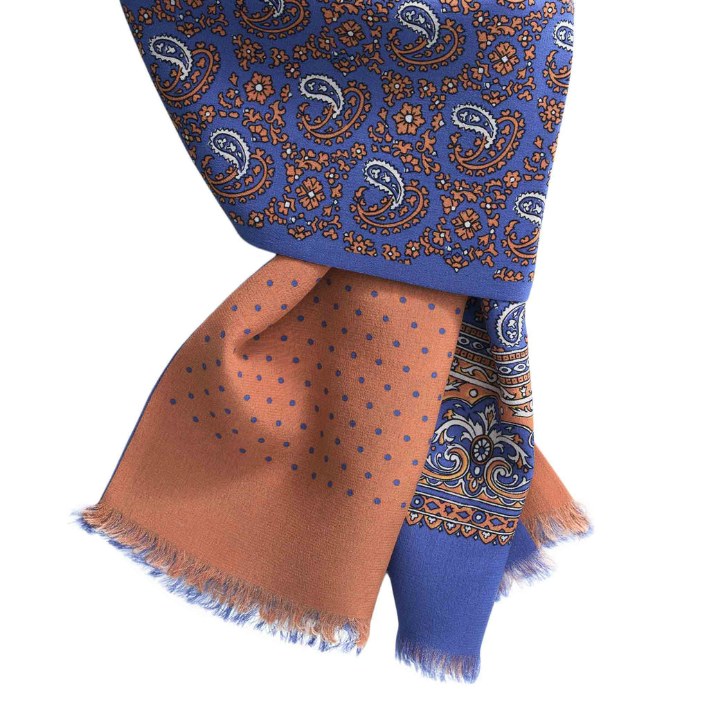 Light Blue and Orange Paisley Silk Scarf Serà Fine Silk